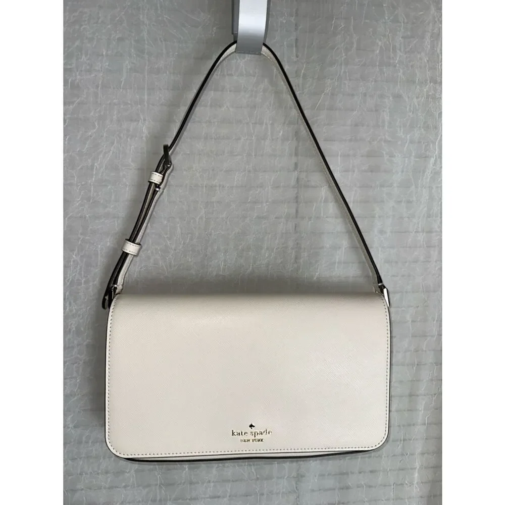 kate spade Staci Meringue Ivory Gold Tone Saffiano Leather Small Hobo Bag